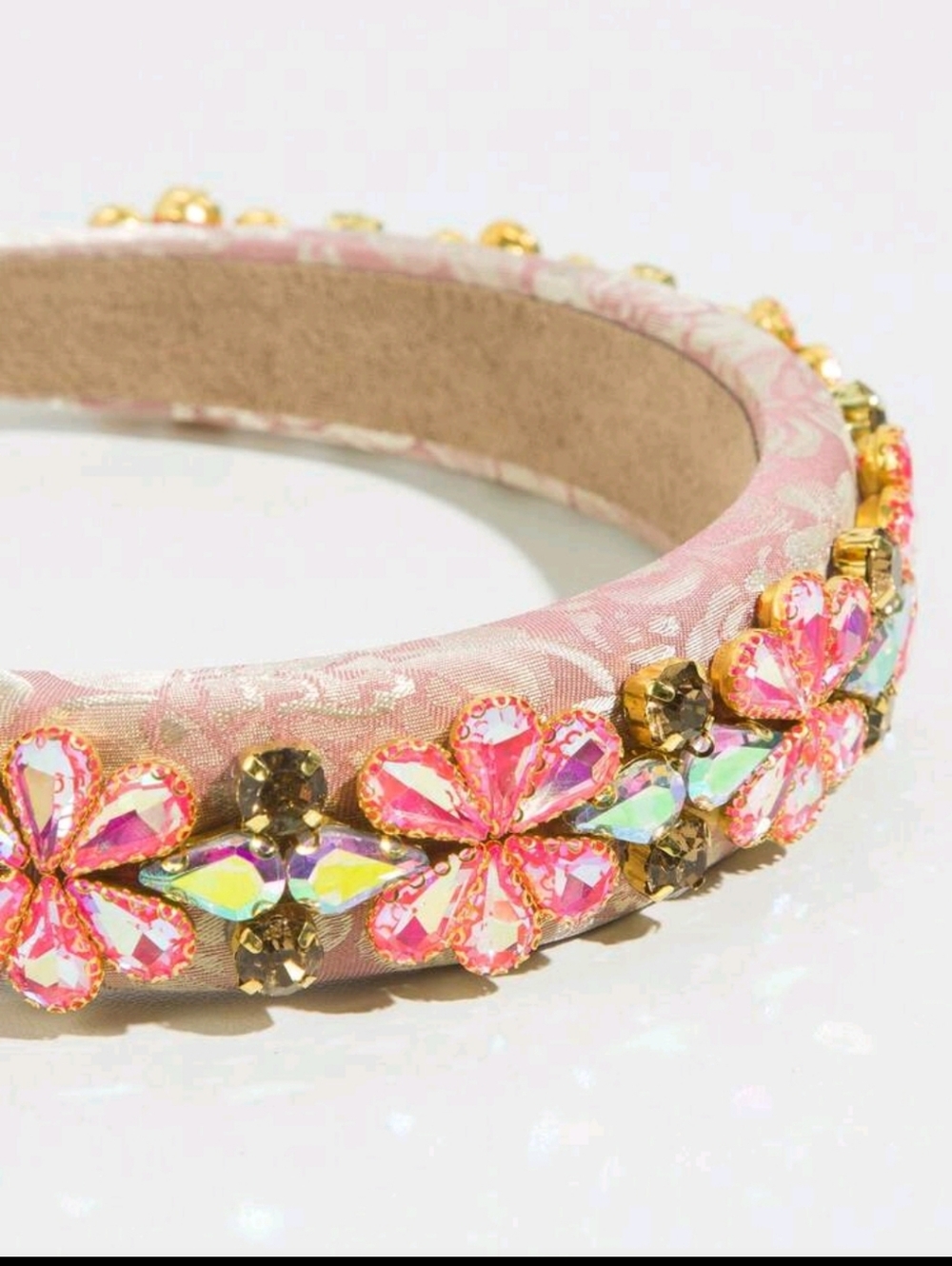Embellished Pink Floral Headband with Crystal Accents - Picture 3 of 3